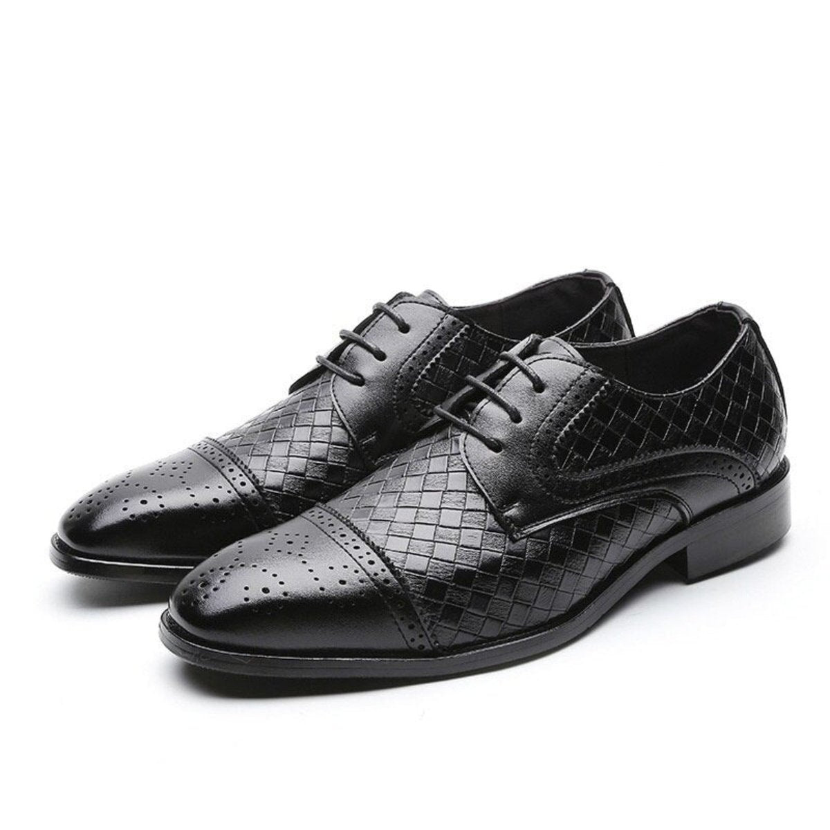 Woven Leather Derby Men's Brogue Dress Shoes for Business