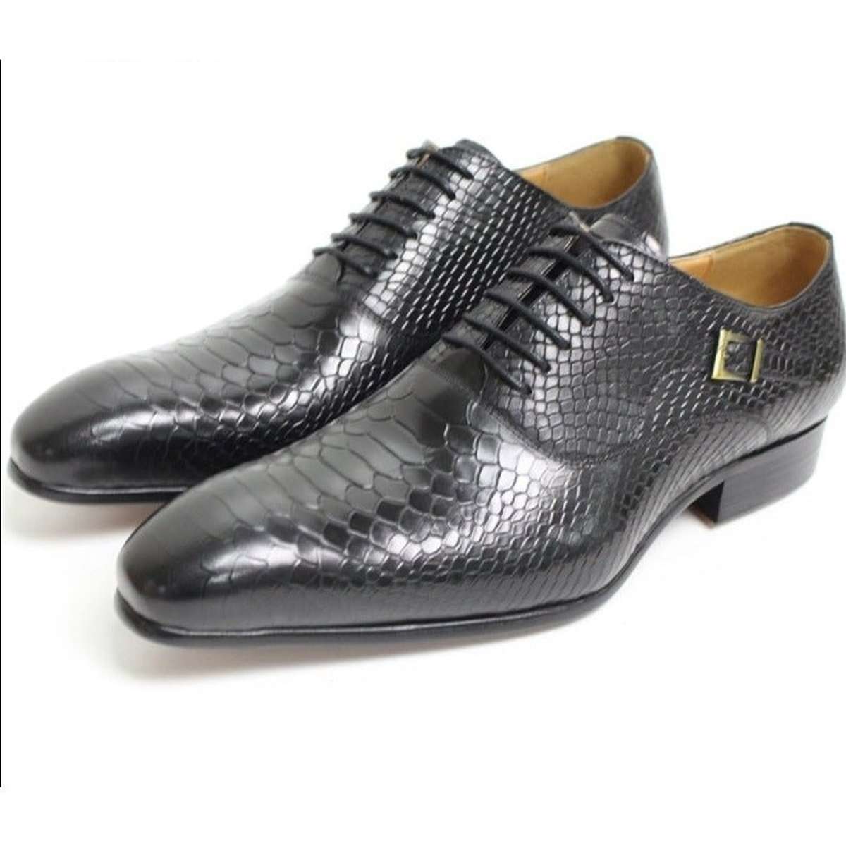 Lace Up Luxury Men Oxford Shoes with Snake Skin Prints & Pointed Toe