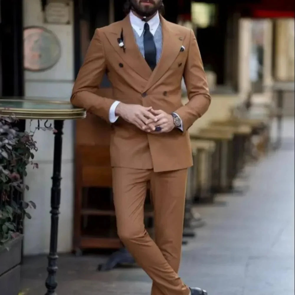 High Quality Slim Fit Formal Business Double Breasted Two-Piece Set