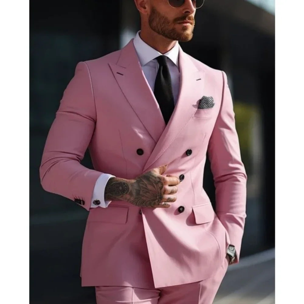 High Quality Slim Fit Formal Business Double Breasted Two-Piece Set