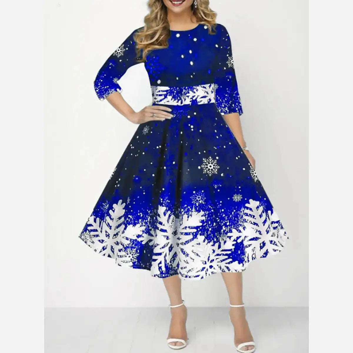 High Waist Fashion Christmas Print Dress for Women