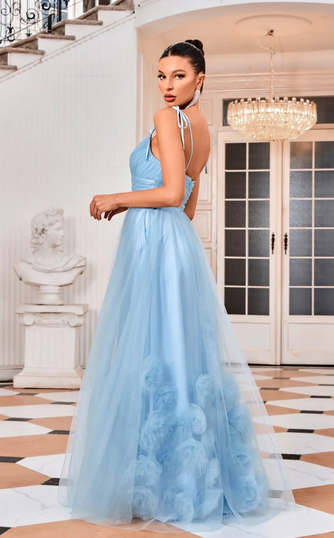 Jadore straight-across off-shoulder neckline and a ruffle A-line Gowns