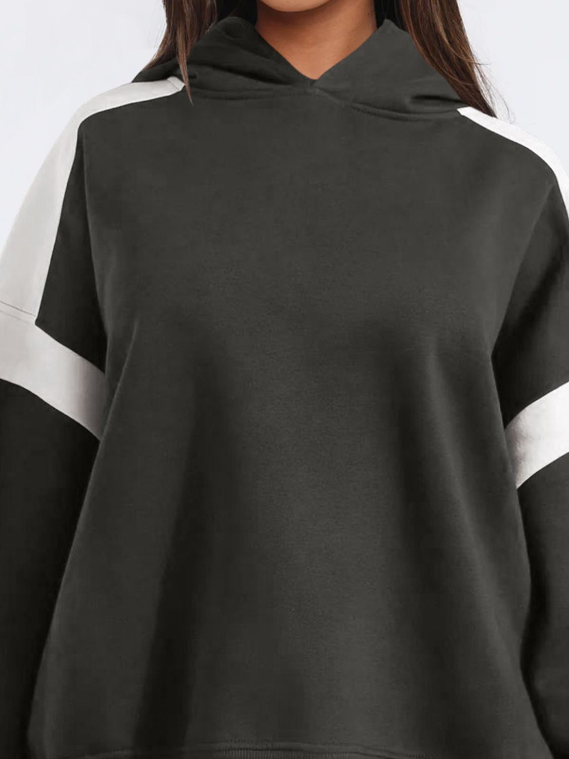 Ladies Contrast Dropped Shoulder Long Sleeve Hoodie Pullover