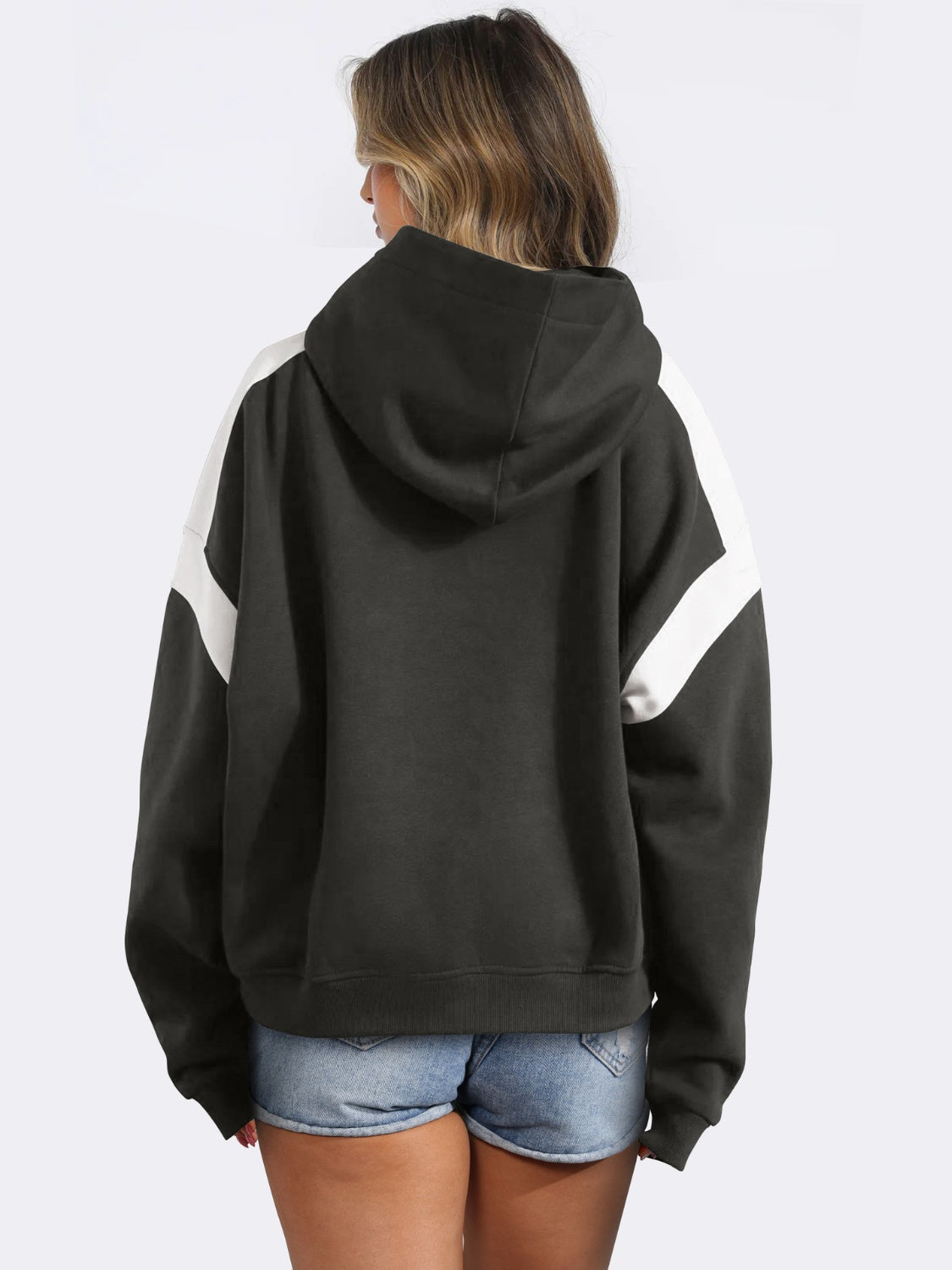 Ladies Contrast Dropped Shoulder Long Sleeve Hoodie Pullover