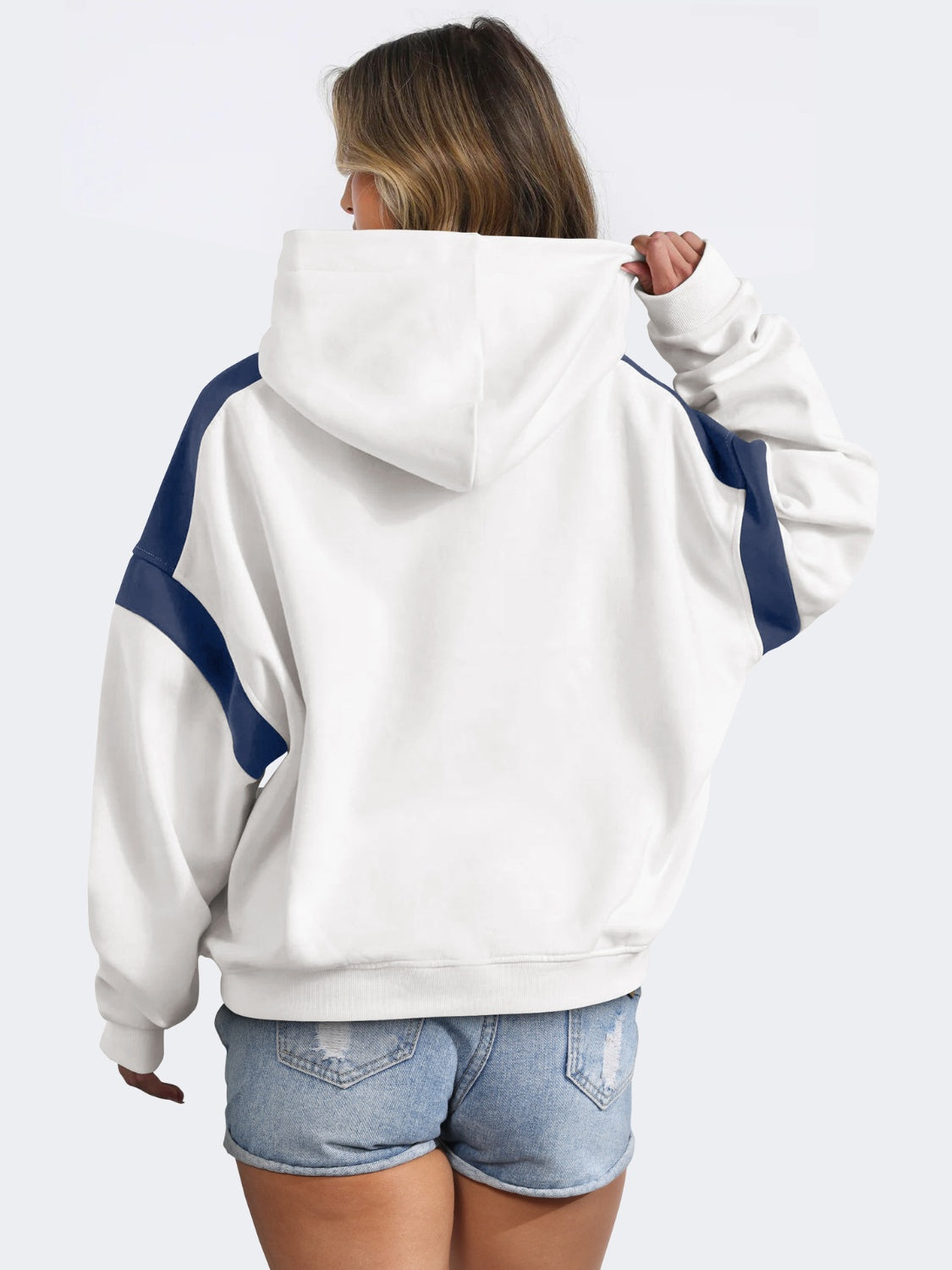 Ladies Contrast Dropped Shoulder Long Sleeve Hoodie Pullover