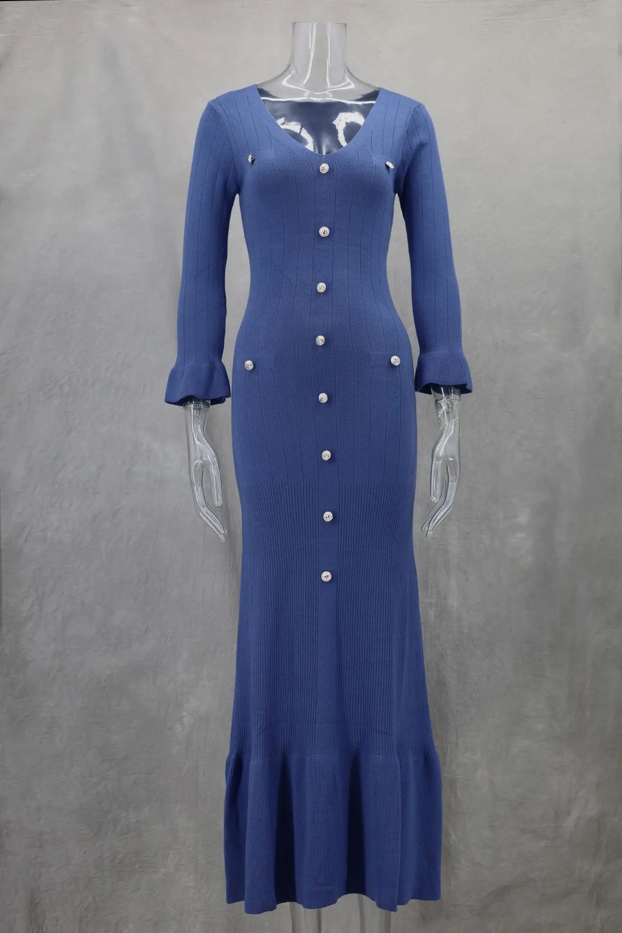 Lady Elegant Knitted Long Dress Summer Short Sleeve Bodycon Dresses