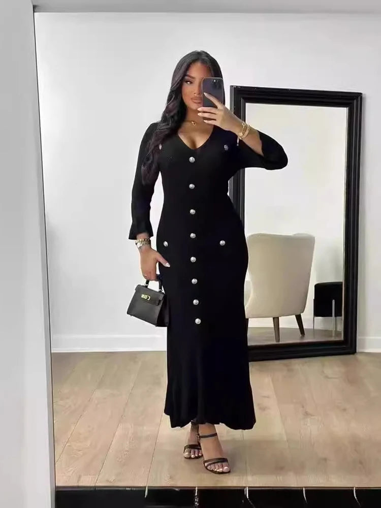 Lady Elegant Knitted Long Dress Summer Short Sleeve Bodycon Dresses