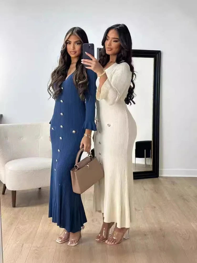 Lady Elegant Knitted Long Dress Summer Short Sleeve Bodycon Dresses