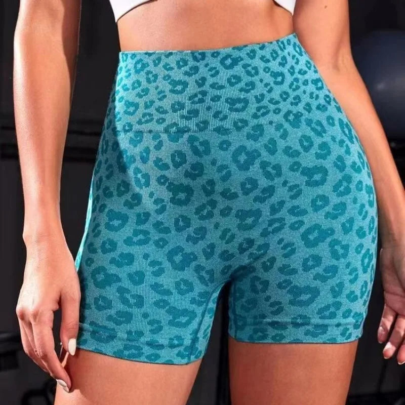 Leopard Print Shorts Women Leggings High Waist Gym Yoga Pants