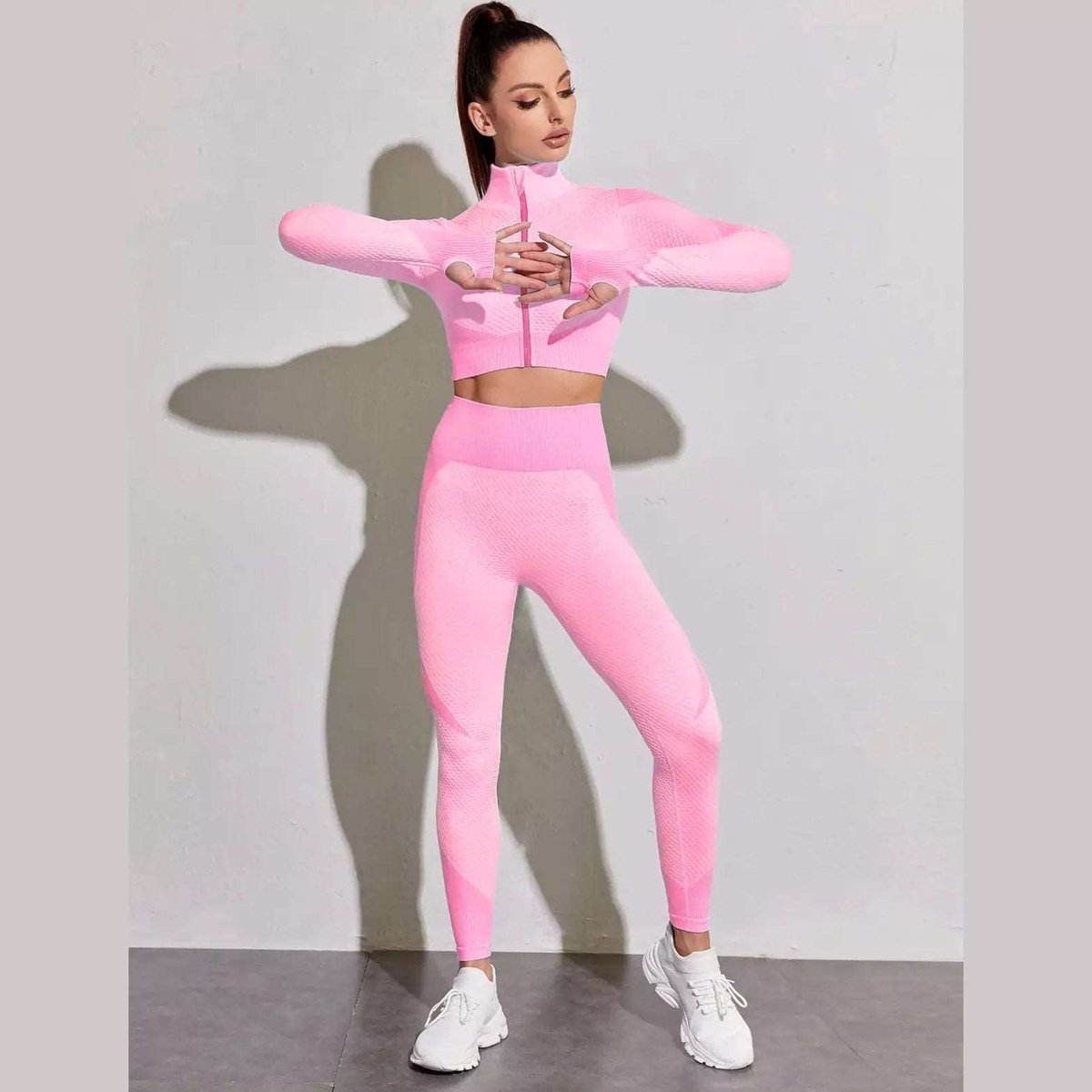 Long Sleeve Crop Top High Waist Leggings Sports Suits