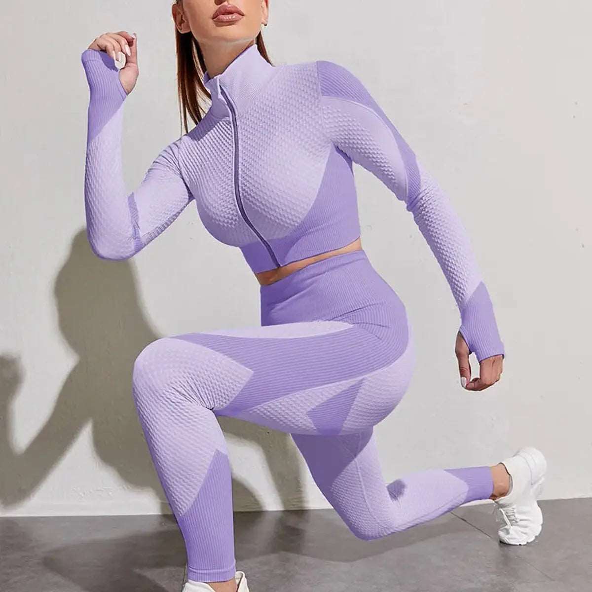 Long Sleeve Crop Top High Waist Leggings Sports Suits