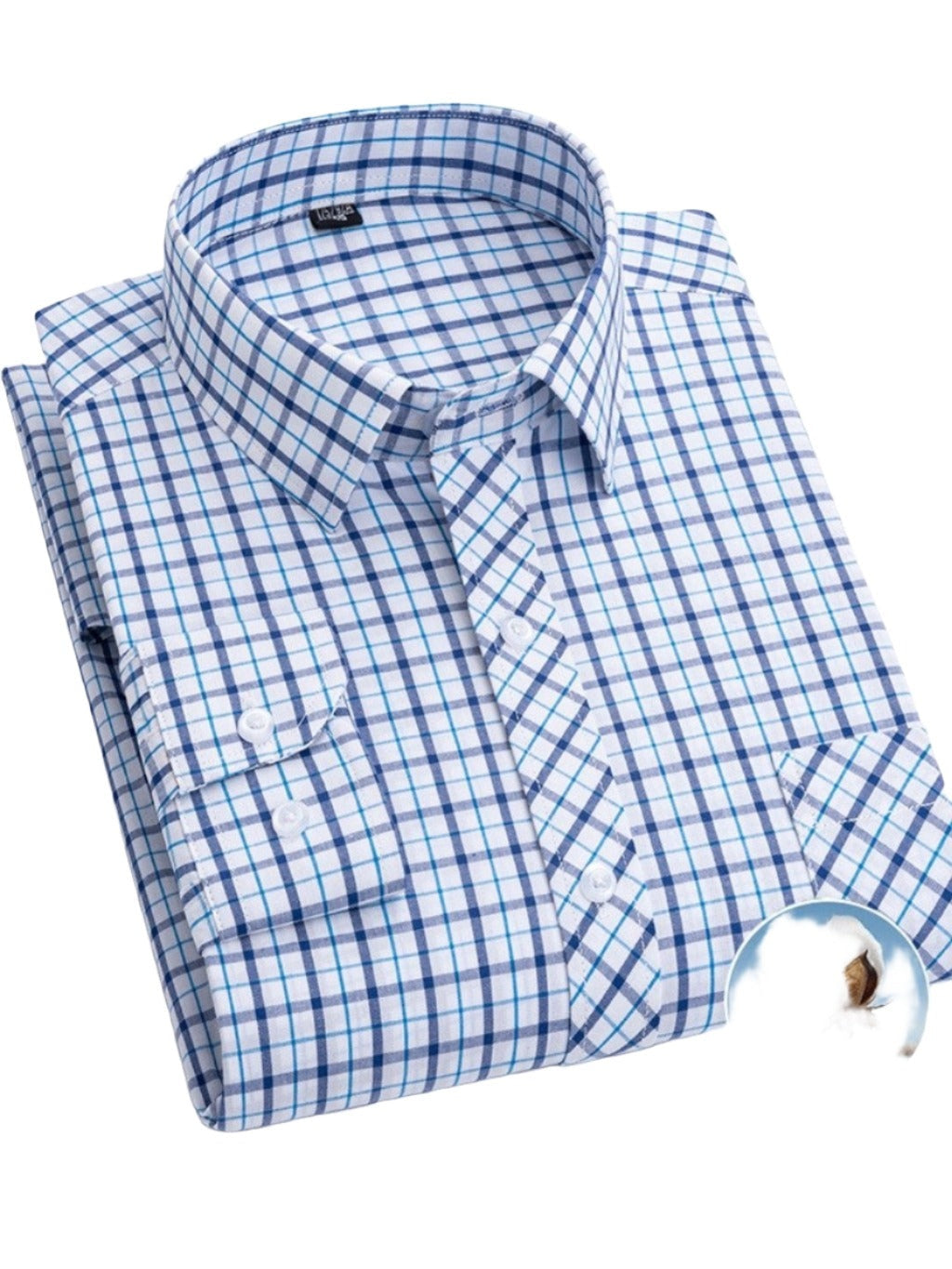 Men Button-Down Collar Long Sleeves Casual Cotton Gingham Dress Shirt
