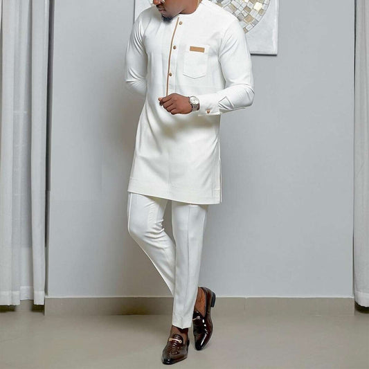 Men Sets Kaftan Luxury Clothes Outfit with Long Sleeve Shirts & pants