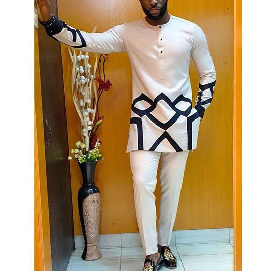 Men Sets Kaftan Luxury Clothes Outfit with Long Sleeve Shirts & pants