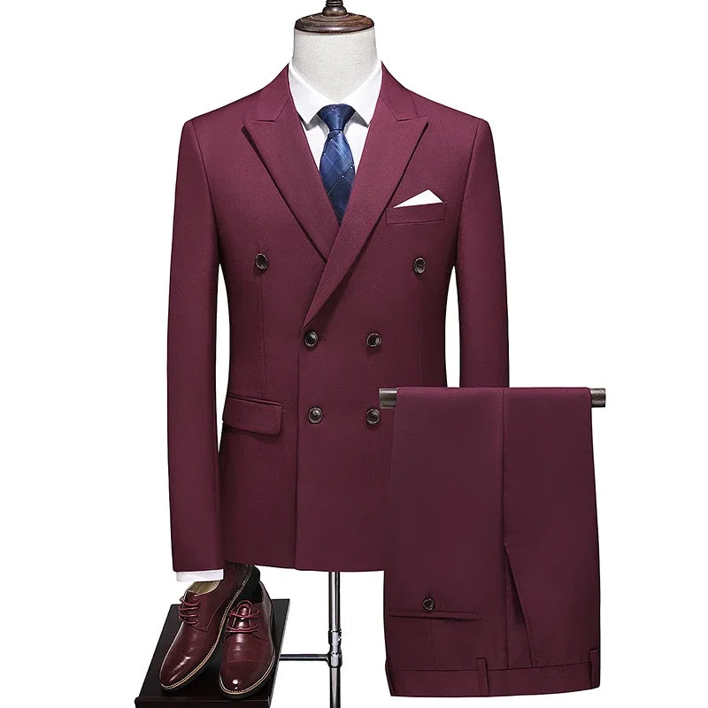 Men's Fashion Business Elegant Casual Gentleman Double Breasted  Suit