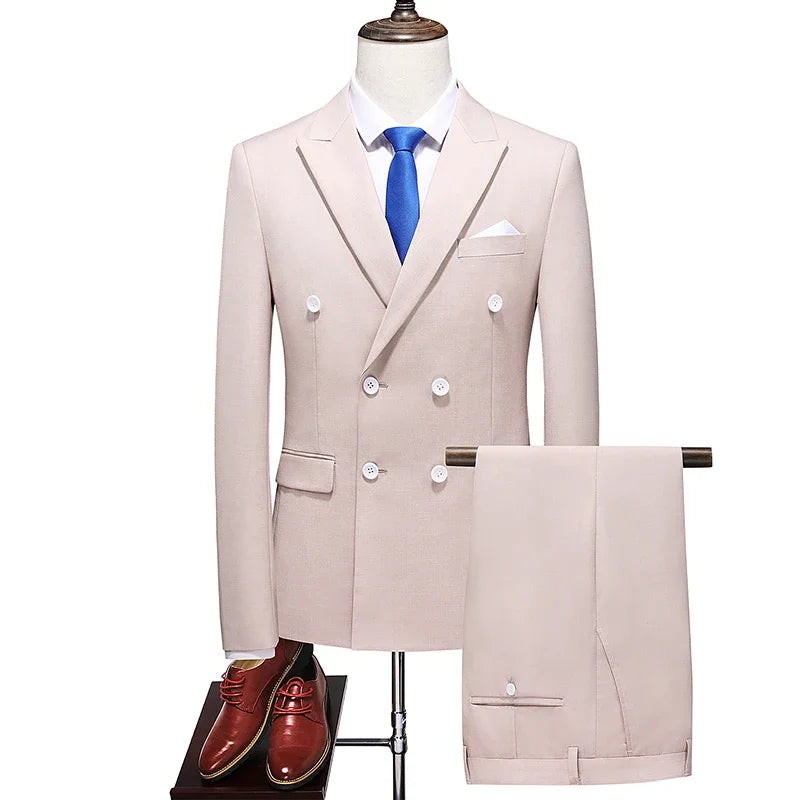 Men's Fashion Business Elegant Casual Gentleman Double Breasted  Suit
