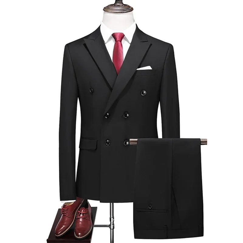 Men's Fashion Business Elegant Casual Gentleman Double Breasted Suit