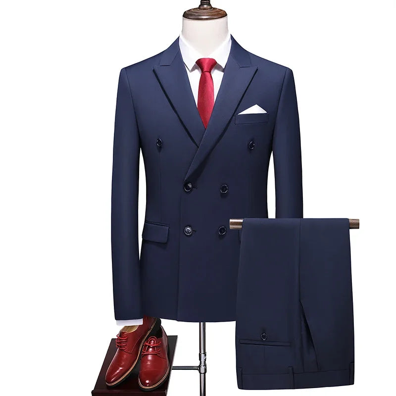 Men's Fashion Business Elegant Casual Gentleman Double Breasted  Suit