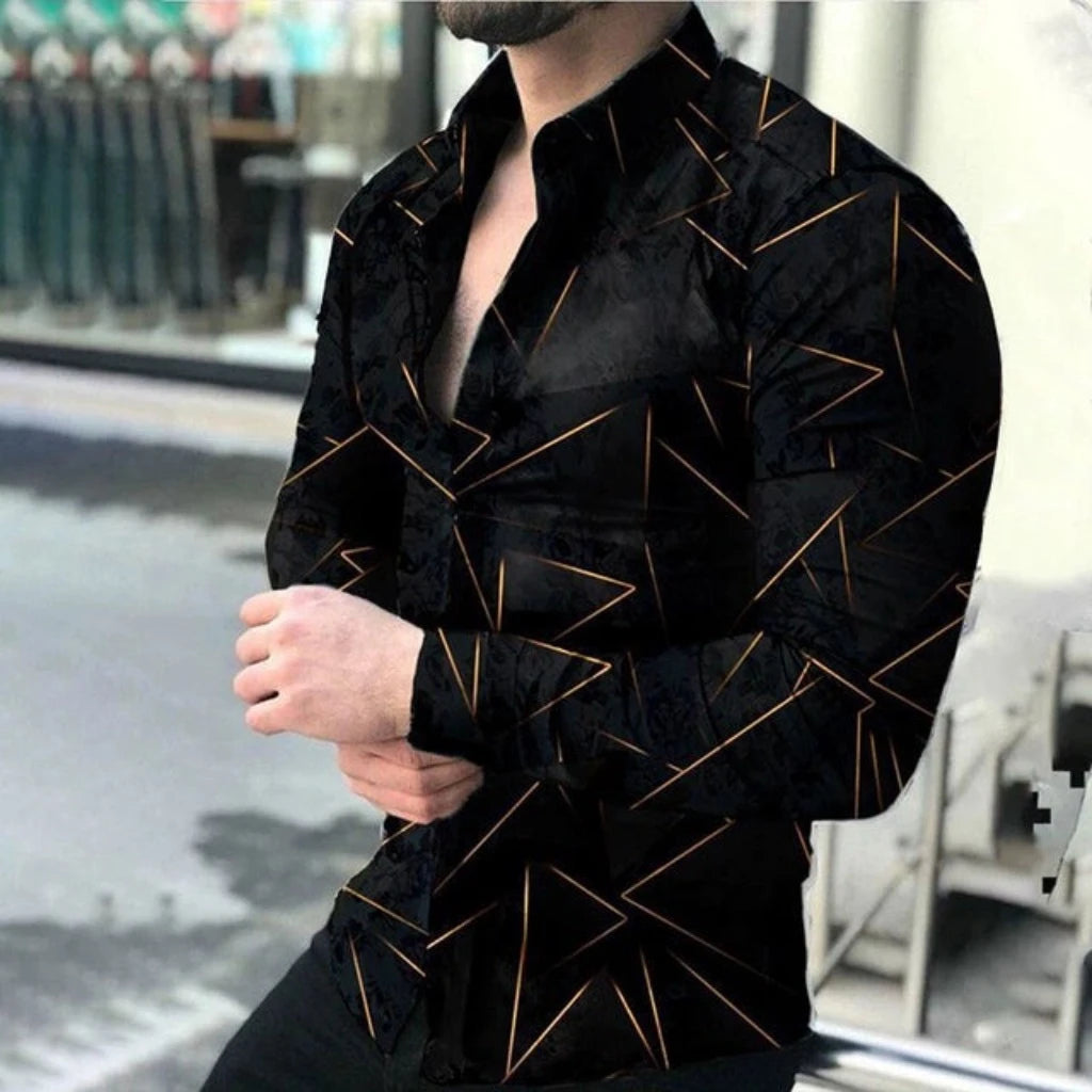 Men's Geometric Print Turn-down Collar Shirt Casual Lapel Manfinity