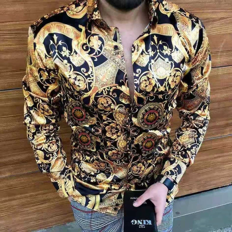 Men's Geometric Print Turn-down Collar Shirt Casual Lapel Manfinity
