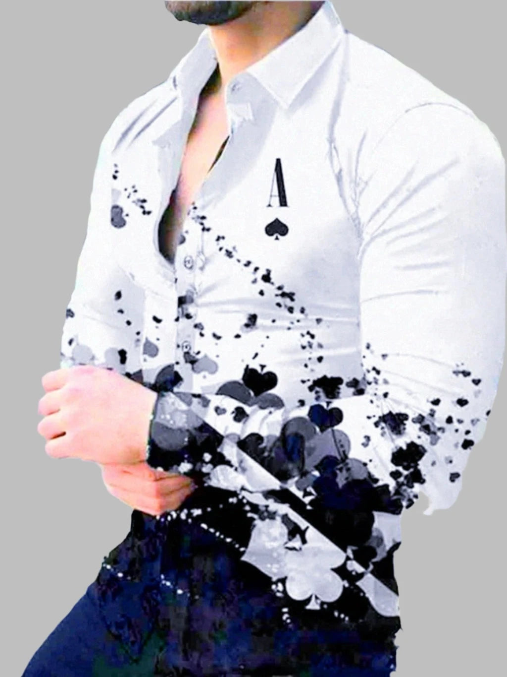 Men's Geometric Print Turn-down Collar Shirt Casual Lapel Manfinity