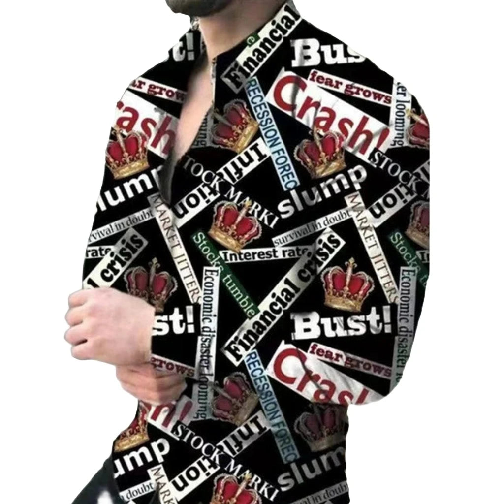 Men's Geometric Print Turn-down Collar Shirt Casual Lapel Manfinity