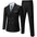 Black double-breasted suit jacket and pants on a white background