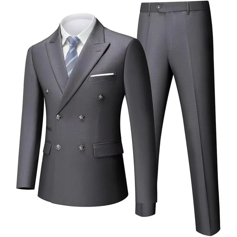 Gray suit jacket and pants on a white background