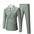 Green suit jacket and pants with a white shirt and striped tie on a white background