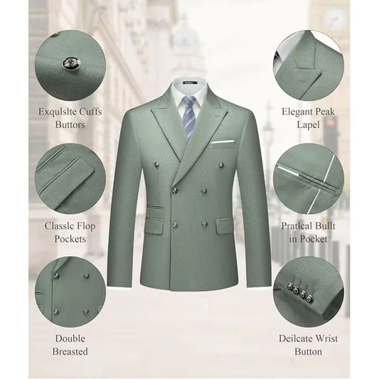 Green suit with close-up details on a neutral background