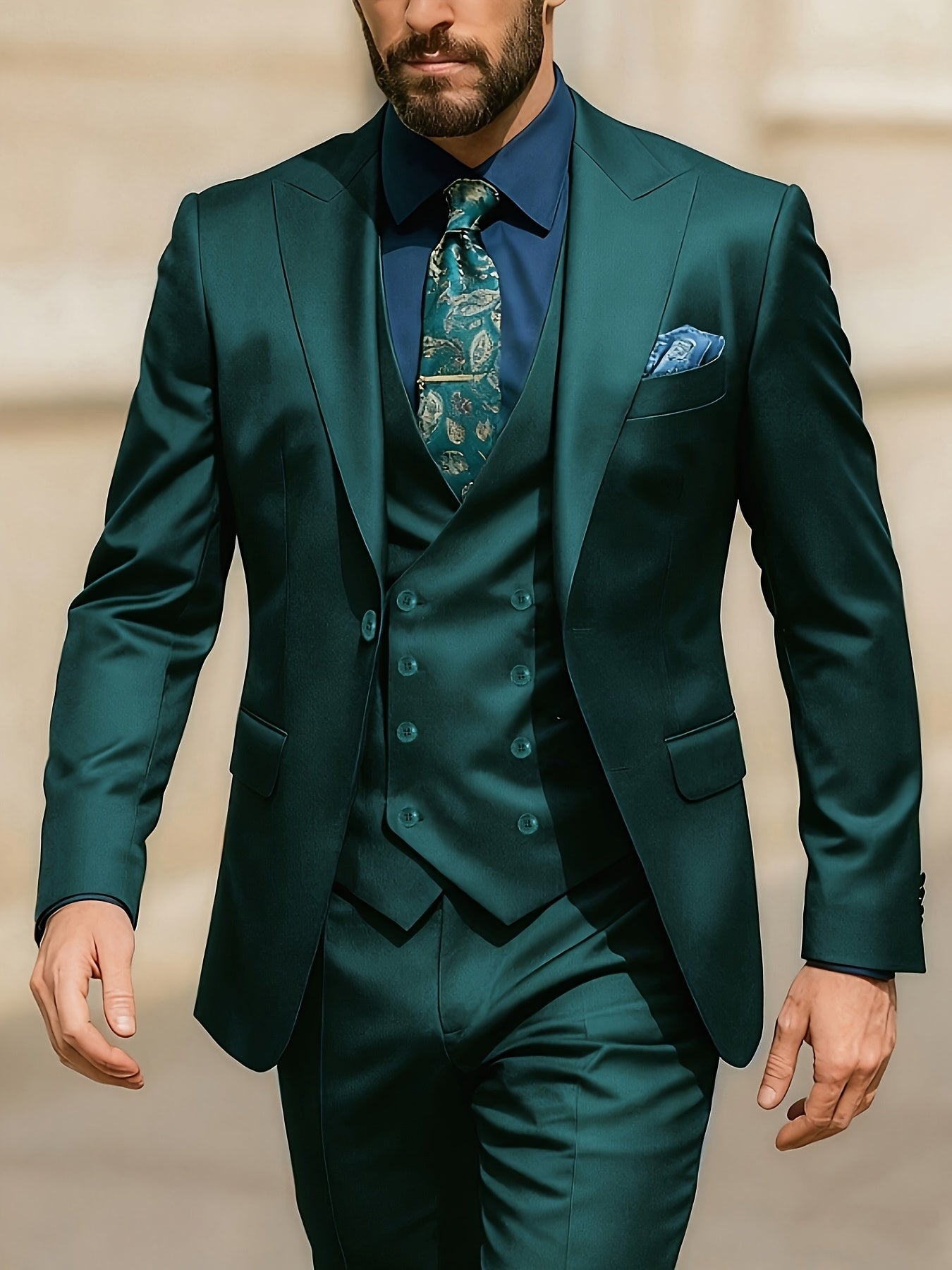 Men's Solid Color Suit - Light Business Elegant Wedding Suit Set - 3pcs