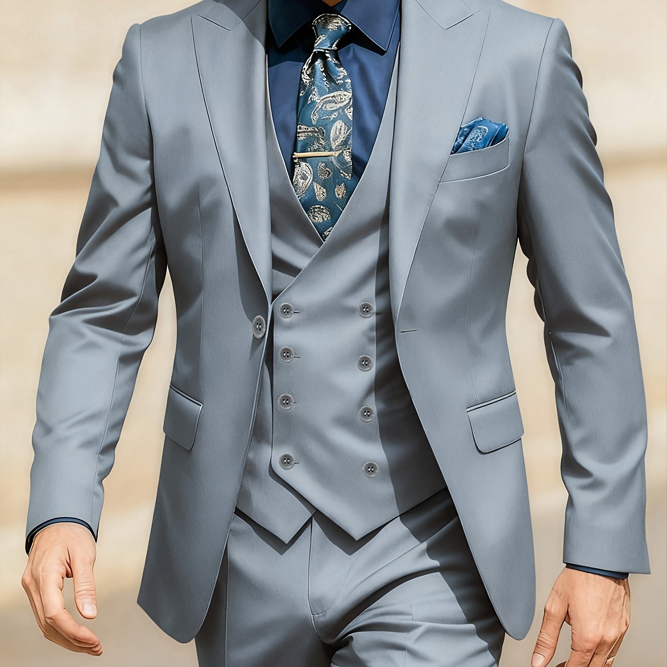 Men's Solid Color Suit - Light Business Elegant Wedding Suit Set - 3pcs