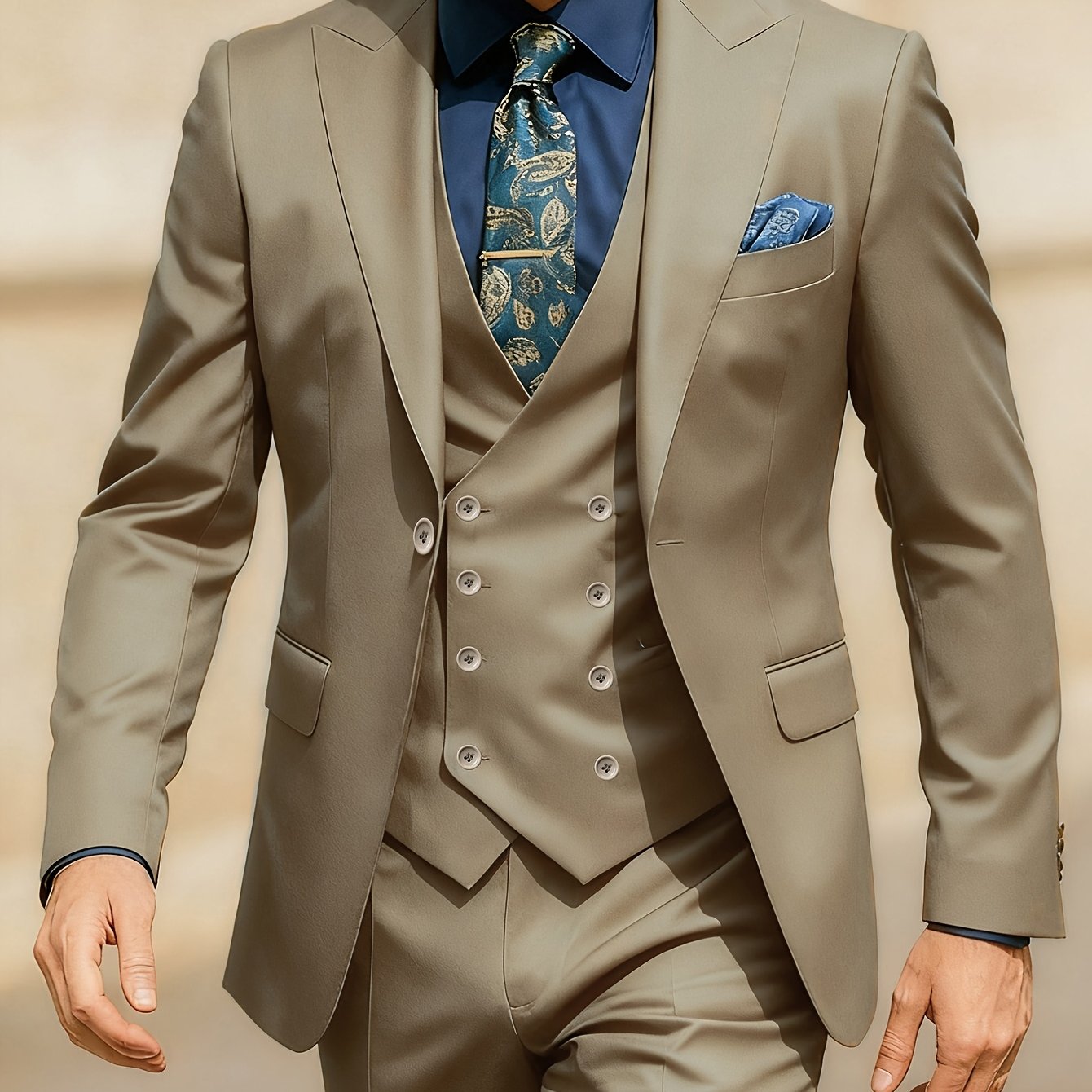 Men's Solid Color Suit - Light Business Elegant Wedding Suit Set - 3pcs