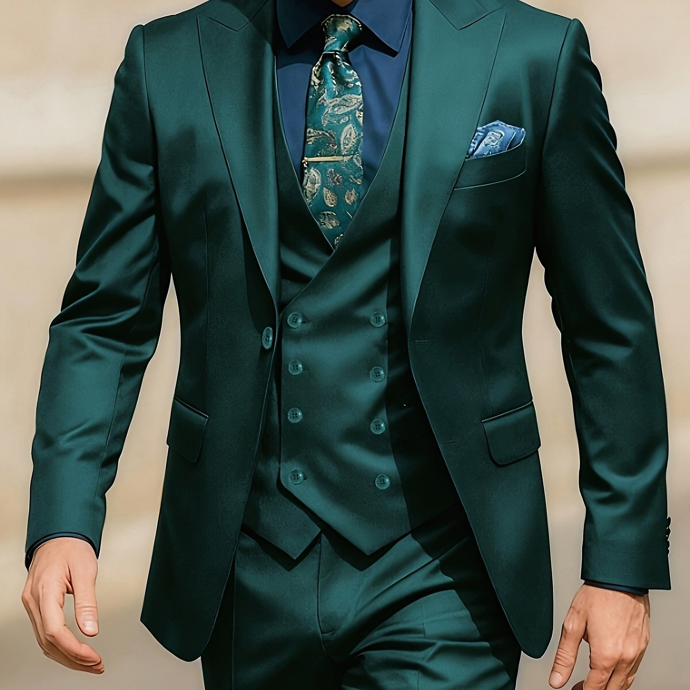Men's Solid Color Suit - Light Business Elegant Wedding Suit Set - 3pcs