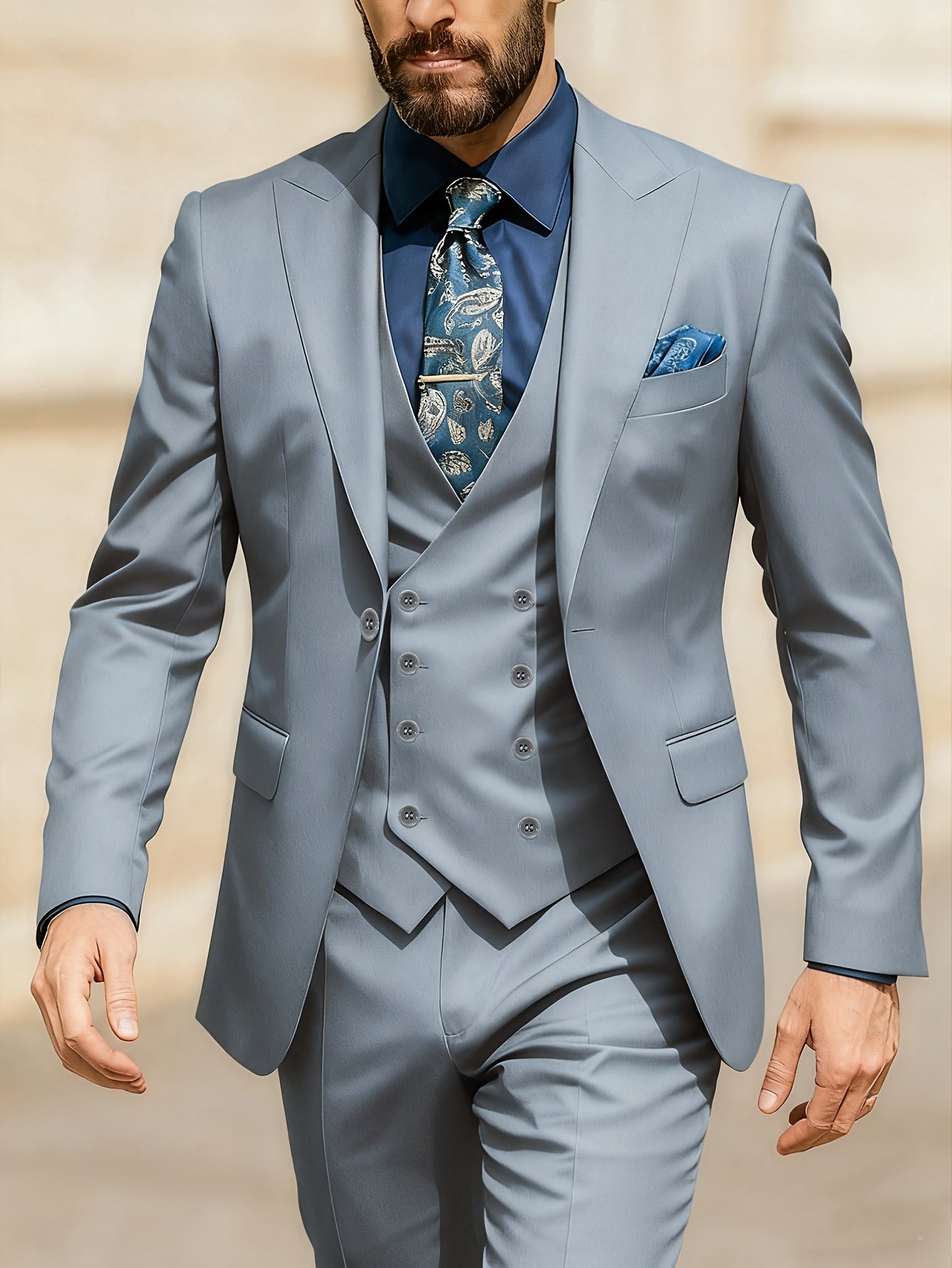 Men's Solid Color Suit - Light Business Elegant Wedding Suit Set - 3pcs