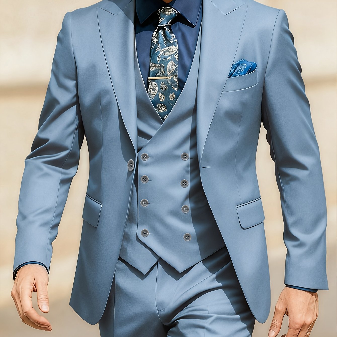 Men's Solid Color Suit - Light Business Elegant Wedding Suit Set - 3pcs