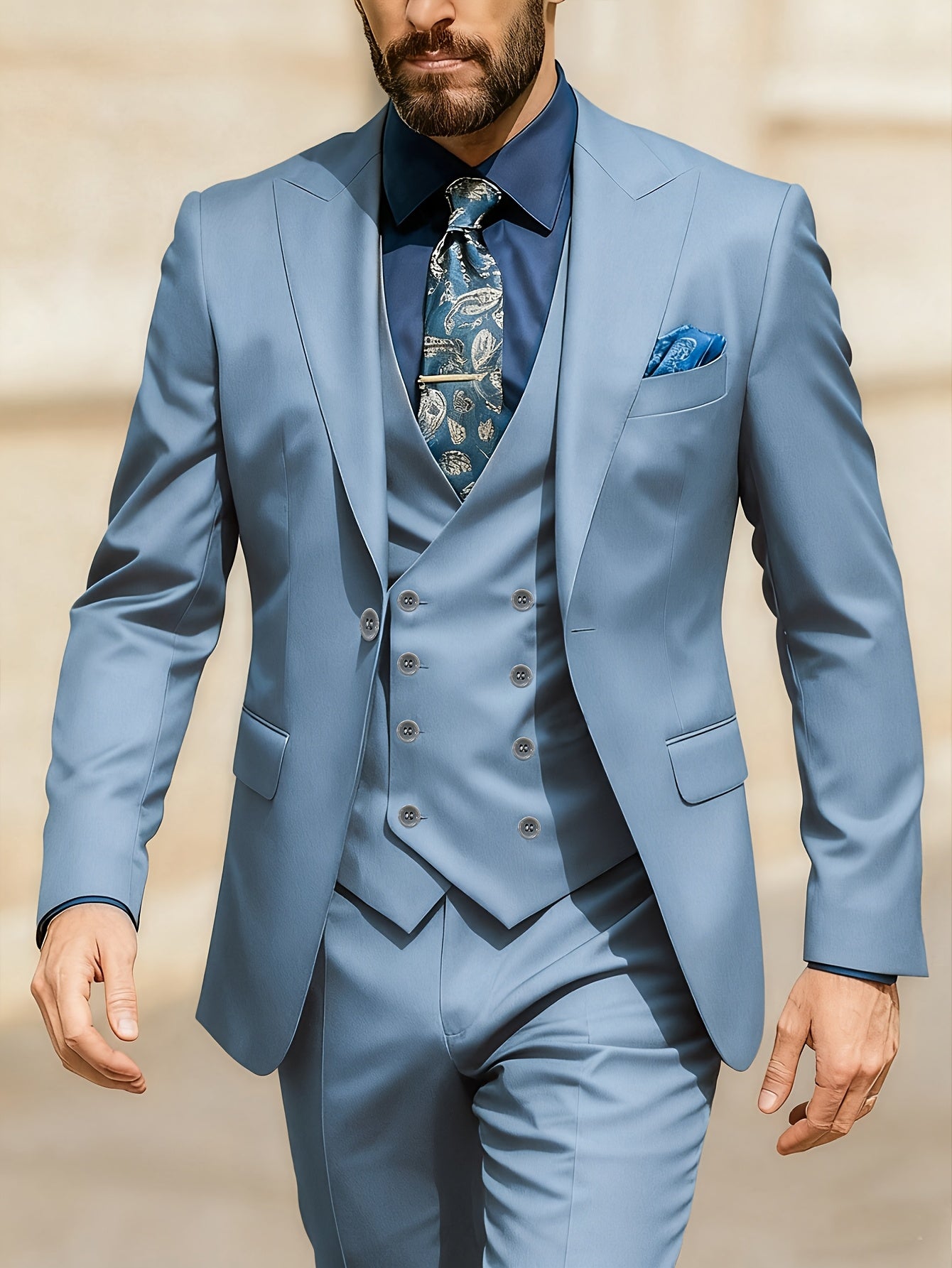 Men's Solid Color Suit - Light Business Elegant Wedding Suit Set - 3pcs