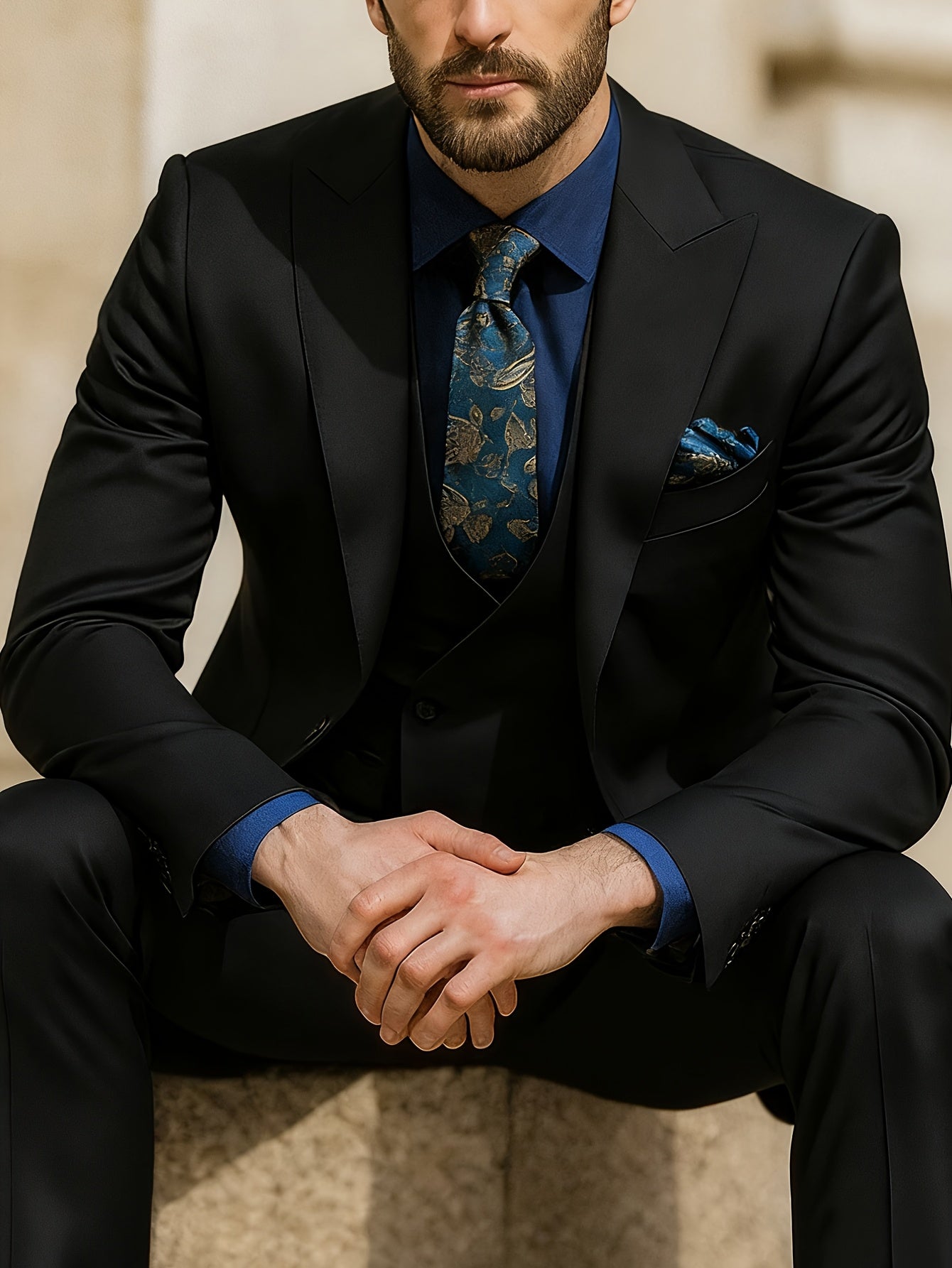 Men's Solid Color Suit - Light Business Elegant Wedding Suit Set - 3pcs