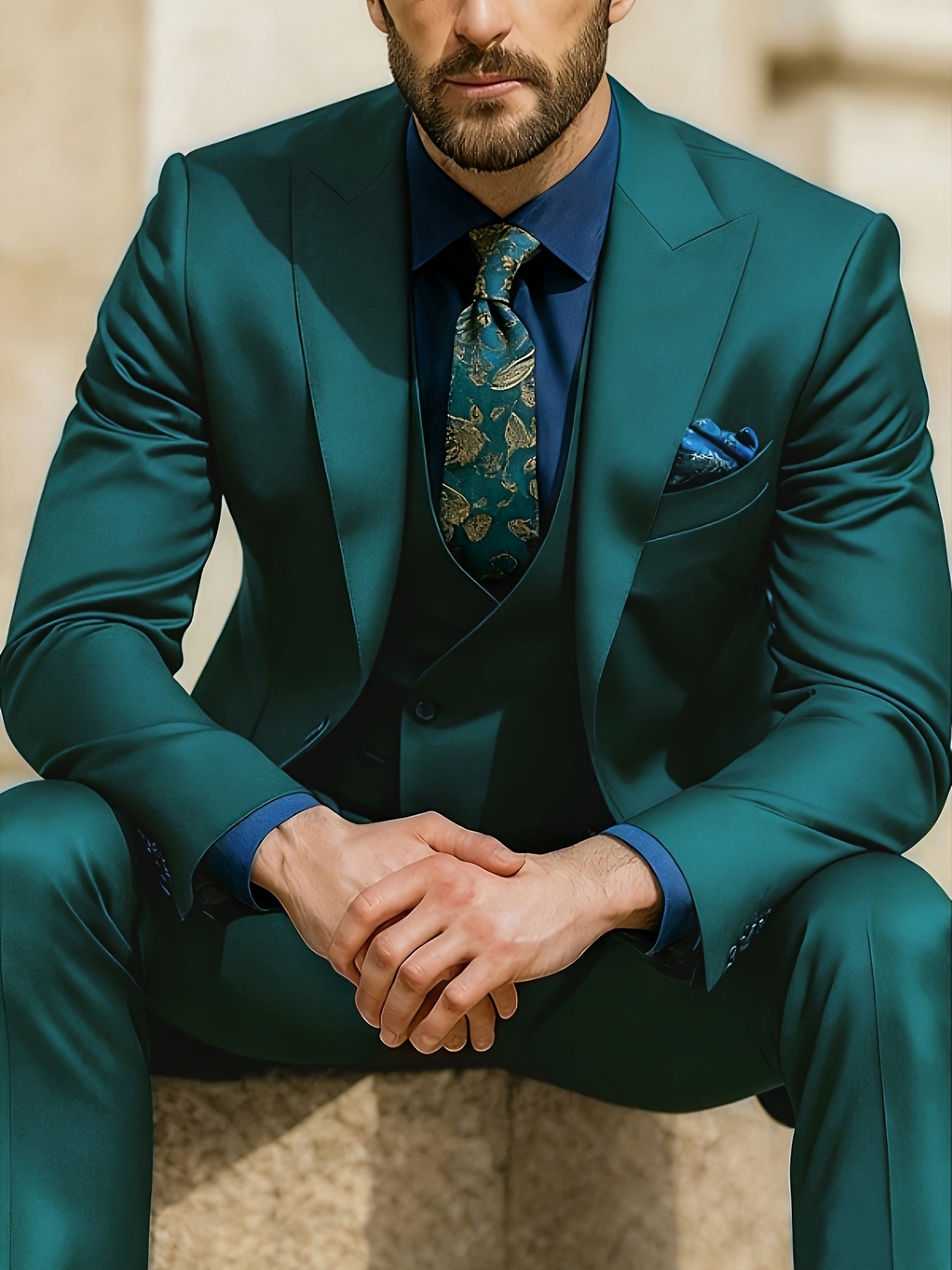 Men's Solid Color Suit - Light Business Elegant Wedding Suit Set - 3pcs