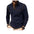 Navy blue long-sleeve shirt with brown accents on a white background