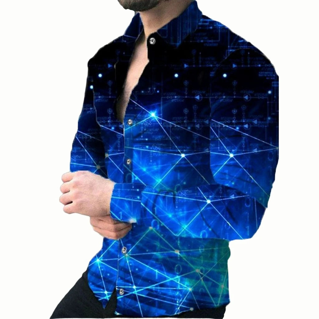 Men Printed Shirt Cardigan Long Sleeve Long Sleeves Shirt