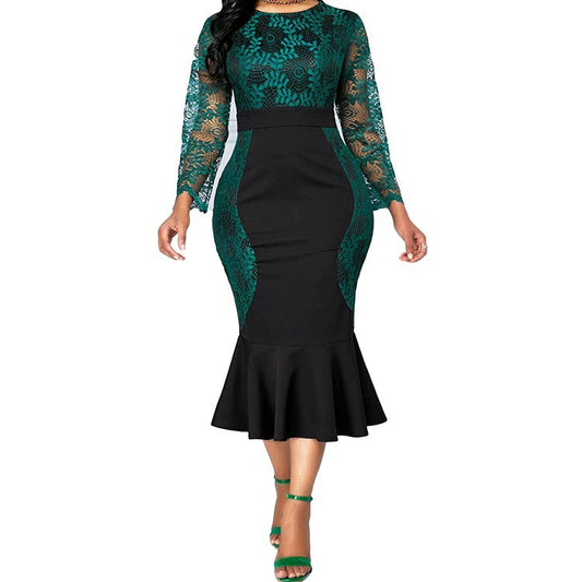 Fashion Fishtail Party Dress Three-Quarter Sleeve Crochet