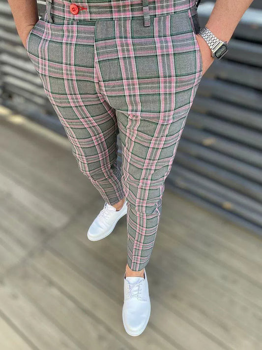 Men's Casual Plaint Print Fashionable Casual Suit Pants