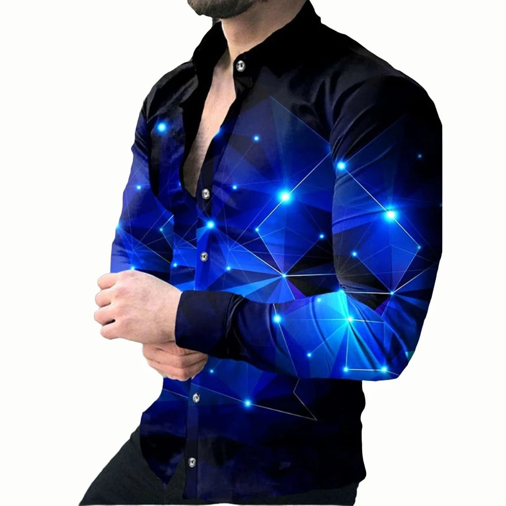 Men Printed Shirt Cardigan Long Sleeve Long Sleeves Shirt