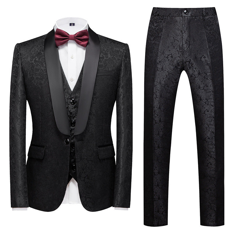 Men's Business Dress Wedding Best Man Jacquard Suit Three-piece Set Cross-border Suit