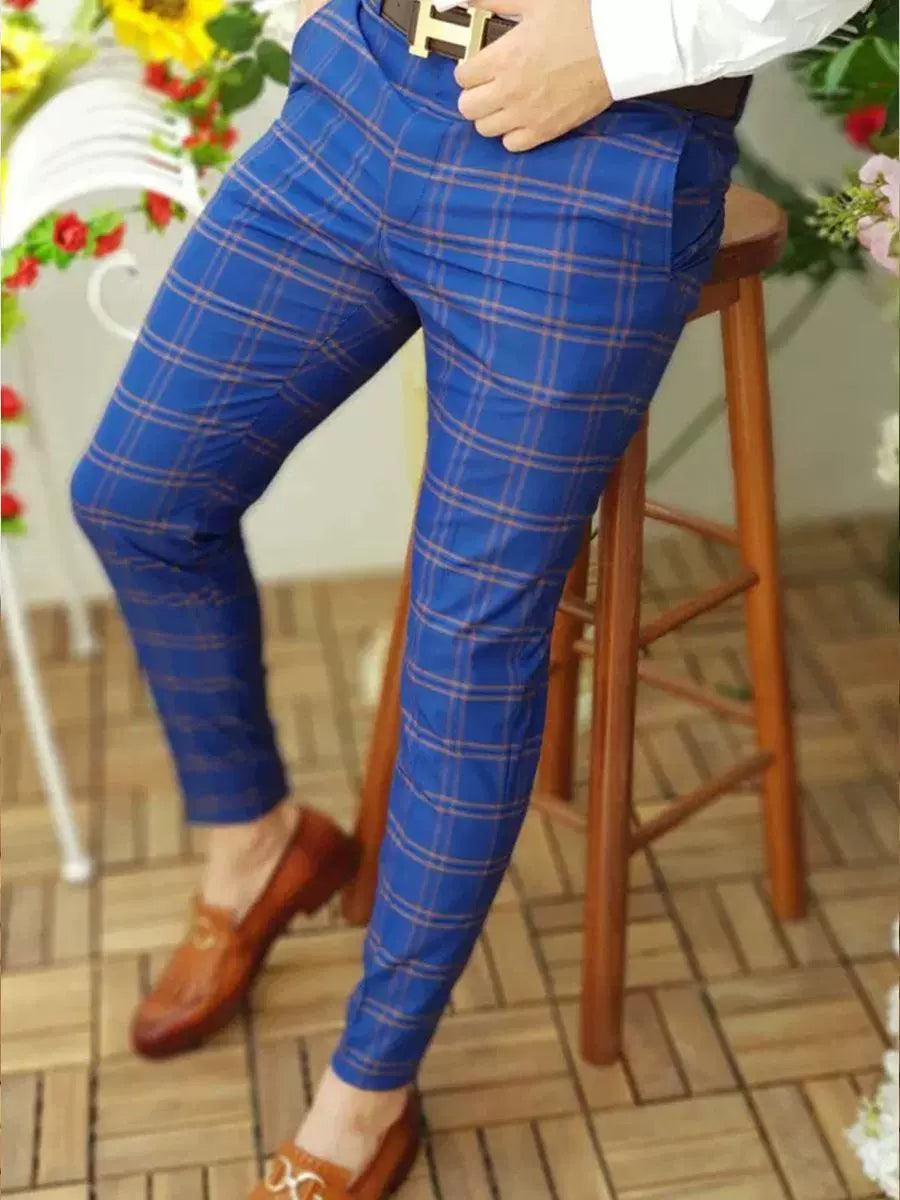 Men's Casual Plaint Print Fashionable Casual Suit Pants