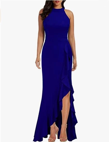 Women's Sexy Sleeveless Ruffle High Split Party Evening Long Formal