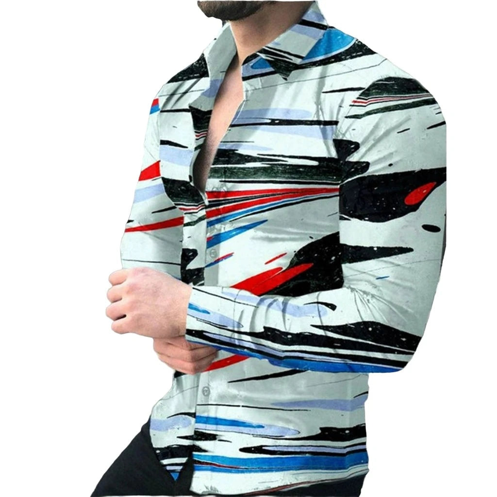 Men's Slim-Fit Long-Sleeved Top, Button-Down Shirt Print Design Outfit