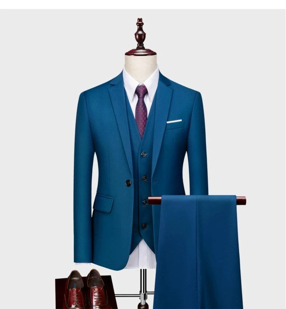 Business Men Non-Ironing Slim Fit Leisure One-Button Suit Outfit Set