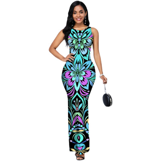 Women Casual round Neck Slim-Fit Side Slit Dress